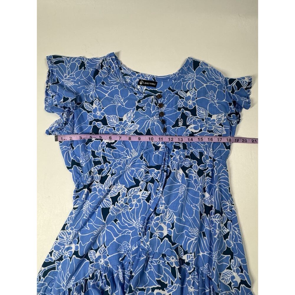 Bali Voile Tropical Dress Floral Wood Button Tie Waist Medium Beach Resort Wear - Picture 4 of 11